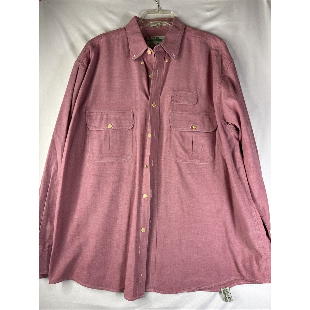 Orvis Shirt Mens XL Pink Buzz Off Insect Shield Long Sleeve Button Down Pockets